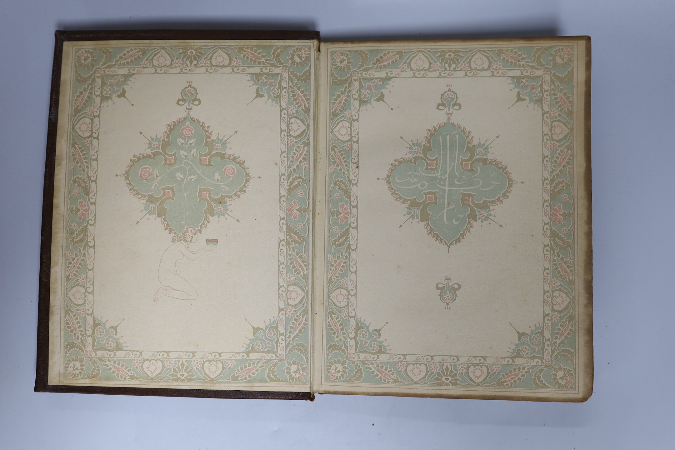 Pogany, Willy (illustrator) - Rubaiyat of Omar Khayyan, 4to, tooled olive green morocco gilt, with 24 tipped-in coloured plates, top edge gilt, remainder untrimmed, George G Harrap & Co., London, [1909]